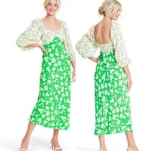 Rixo x Target Daisy Long Sleeve Swing Dress Womens 24W/26W Green Mixed Floral